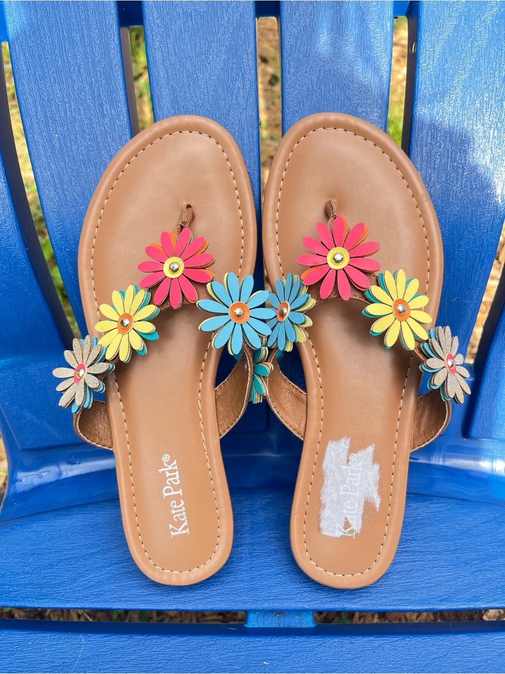 Kate Park Brown Sandals with Multicolor Daisy Accents